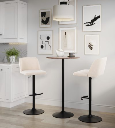 Toriano Cream Noise Fabric Contemporary Adjustable Swivel Barstool (Set of 2)