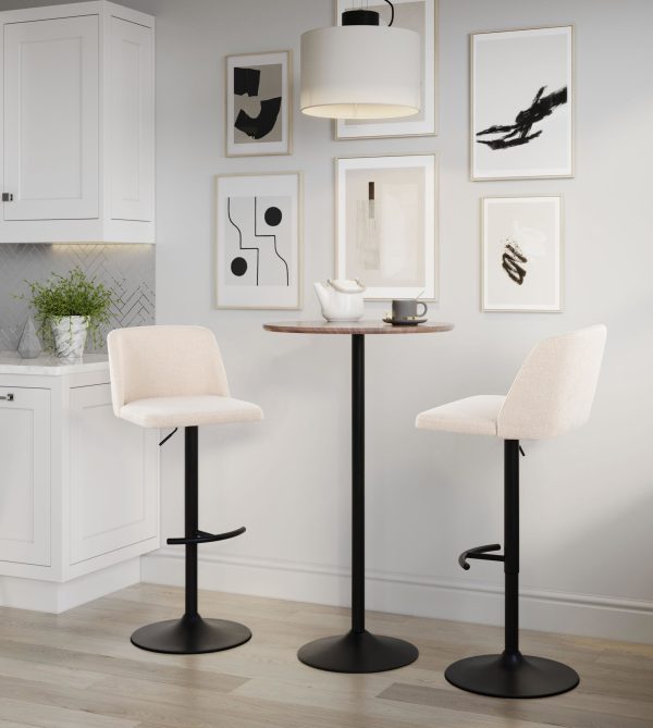 Toriano Cream Noise Fabric Contemporary Adjustable Swivel Barstool Set of 2