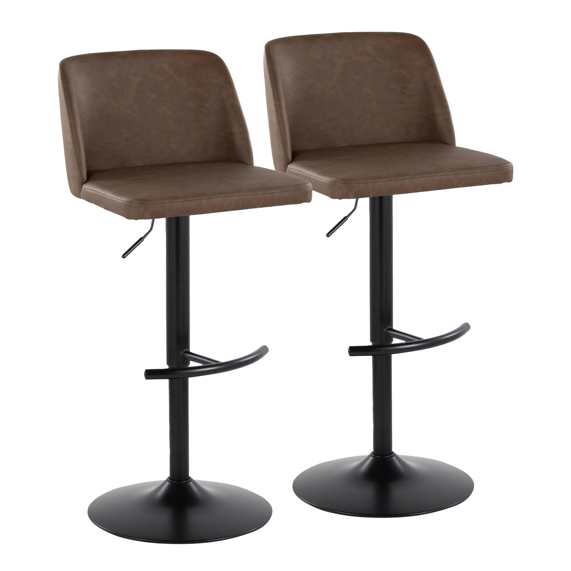 Toriano Espresso Faux Leather Contemporary Adjustable Bar Stools (Set of 2) 3 Toriano Espresso Faux Leather Contemporary Adjustable Bar Stools (Set of 2) - Image 3