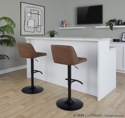 Toriano Espresso Faux Leather Contemporary Adjustable Bar Stools (Set of 2)