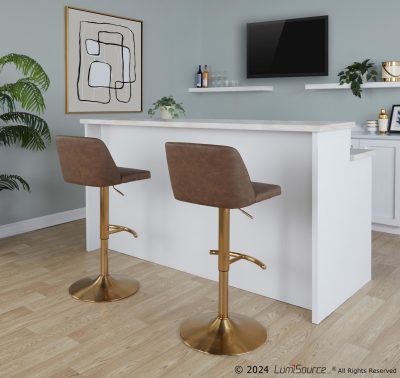 Toriano Espresso Faux Leather Contemporary Swivel Bar Stools (Set of 2)