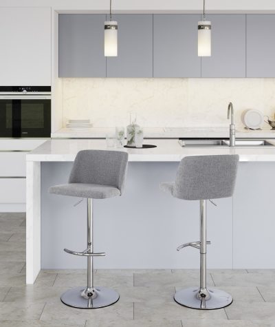 Toriano Grey Fabric Chrome Contemporary Adjustable Swivel Barstools (Set of 2)