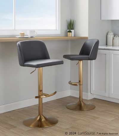 Toriano Grey Faux Leather Contemporary Swivel Barstools (Set of 2)