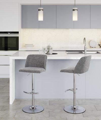 Toriano Grey Noise Fabric Chrome Contemporary Adjustable Swivel Barstool (Set of 2)