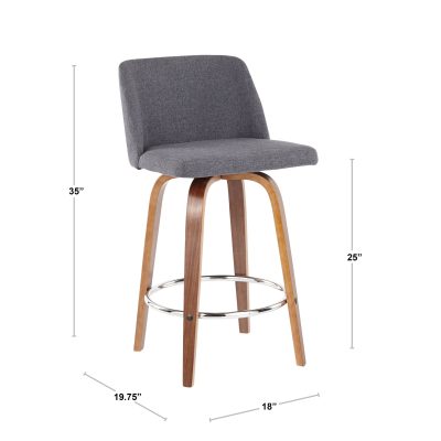 Toriano Mid-Century Modern Counter Stool in Walnut and Grey with Chrome Footrest (Set of 2) (Set of 2)