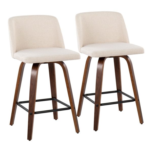 Toriano Mid Century Modern Cream Fabric Counter Stools Set of 2 Set of 2 4