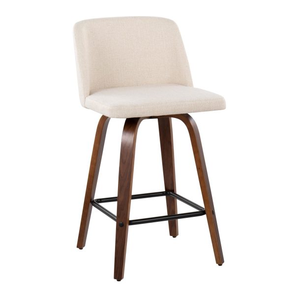 Toriano Mid Century Modern Cream Fabric Counter Stools Set of 2 Set of 2 5
