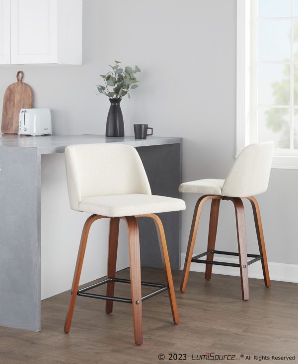 Toriano Mid Century Modern Cream Fabric Counter Stools Set of 2 Set of 2