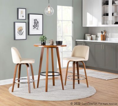 Toriano Walnut Cream Faux Leather Mid-Century Modern Counter Stools (Set of 2)