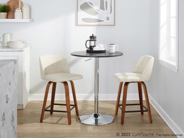 Toriano Walnut Cream Mid Century Modern 24 Inch Counter Stools Set of 2 1