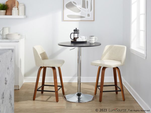 Toriano Walnut Cream Mid Century Modern 24 Inch Counter Stools Set of 2 2