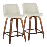 Toriano Walnut Cream Mid-Century Modern 24-Inch Counter Stools (Set of 2) 16 Toriano Walnut Cream Mid-Century Modern 24-Inch Counter Stools (Set of 2)