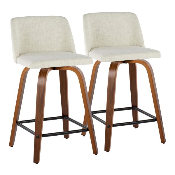 Toriano Walnut Cream Mid Century Modern 24 Inch Counter Stools Set of 2 4