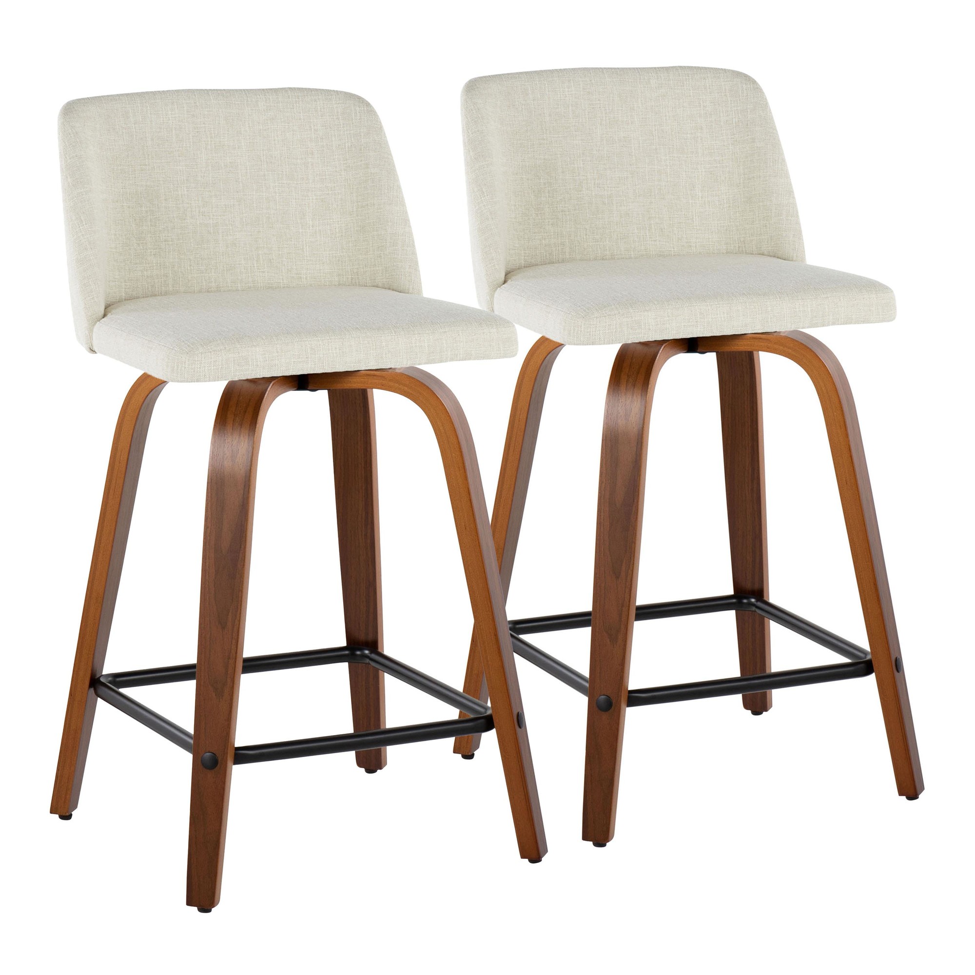 Toriano Walnut Cream Mid-Century Modern 24-Inch Counter Stools (Set of 2) 5 Toriano Walnut Cream Mid-Century Modern 24-Inch Counter Stools (Set of 2) - Image 5
