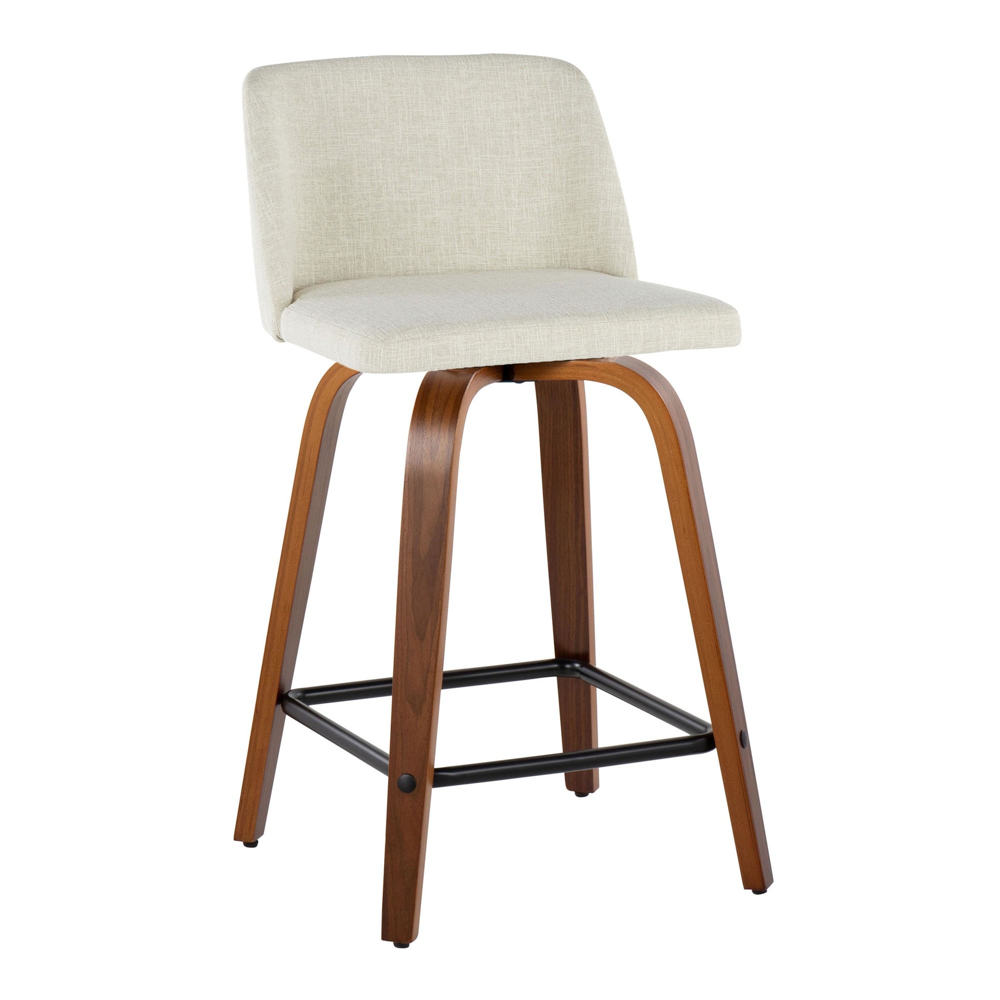 Toriano Walnut Cream Mid-Century Modern 24-Inch Counter Stools (Set of 2) 6 Toriano Walnut Cream Mid-Century Modern 24-Inch Counter Stools (Set of 2) - Image 6