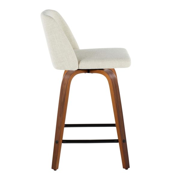 Toriano Walnut Cream Mid Century Modern 24 Inch Counter Stools Set of 2 6