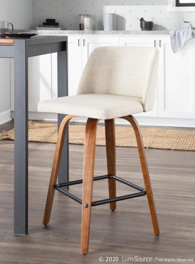 Toriano Walnut Cream Mid-Century Modern Counter Stools (Set of 2)