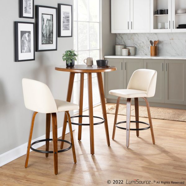 Toriano Walnut Cream Swivel Mid Century Modern Counter Stools Set of 2 1
