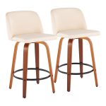 Toriano Walnut Cream Swivel Mid-Century Modern Counter Stools (Set of 2) 14 Toriano Walnut Cream Swivel Mid-Century Modern Counter Stools (Set of 2)