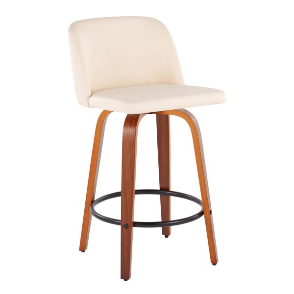 Toriano Walnut Cream Swivel Mid Century Modern Counter Stools Set of 2 3