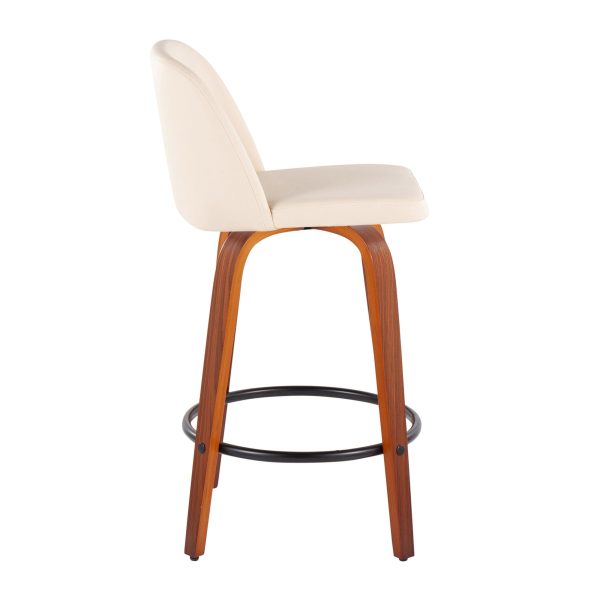 Toriano Walnut Cream Swivel Mid Century Modern Counter Stools Set of 2 4