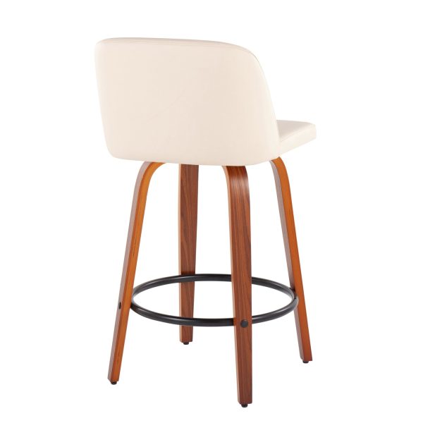 Toriano Walnut Cream Swivel Mid Century Modern Counter Stools Set of 2 5