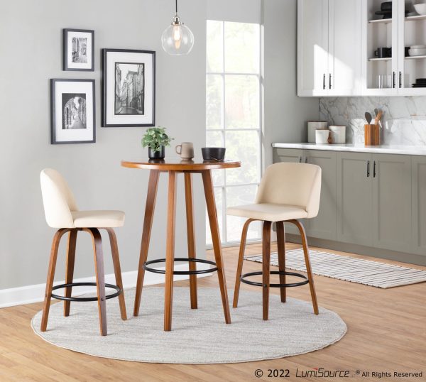 Toriano Walnut Cream Swivel Mid Century Modern Counter Stools Set of 2