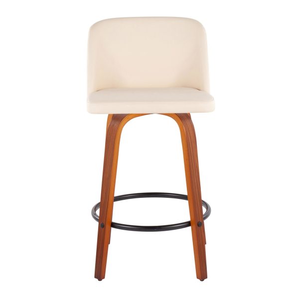 Toriano Walnut Cream Swivel Mid Century Modern Counter Stools Set of 2 7