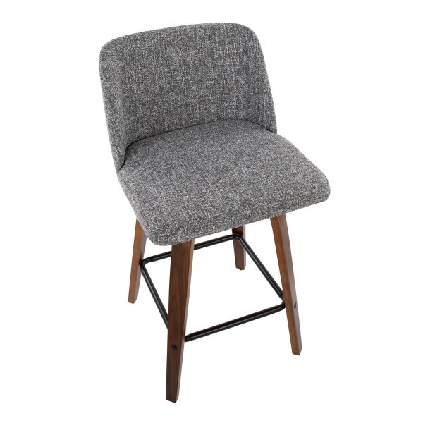 Toriano Walnut Grey Fabric Mid Century Modern Counter Stools Set of 2 10