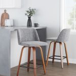 Toriano Walnut Grey Fabric Mid-Century Modern Counter Stools (Set of 2) 14 Toriano Walnut Grey Fabric Mid-Century Modern Counter Stools (Set of 2)