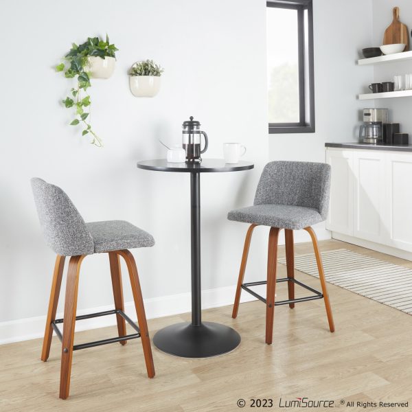 Toriano Walnut Grey Fabric Mid Century Modern Counter Stools Set of 2 2