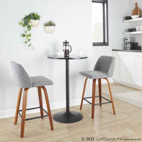 Toriano Walnut Grey Fabric Mid Century Modern Counter Stools Set of 2 3