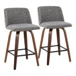 Toriano Walnut Grey Fabric Mid-Century Modern Counter Stools (Set of 2) 18 Toriano Walnut Grey Fabric Mid-Century Modern Counter Stools (Set of 2)