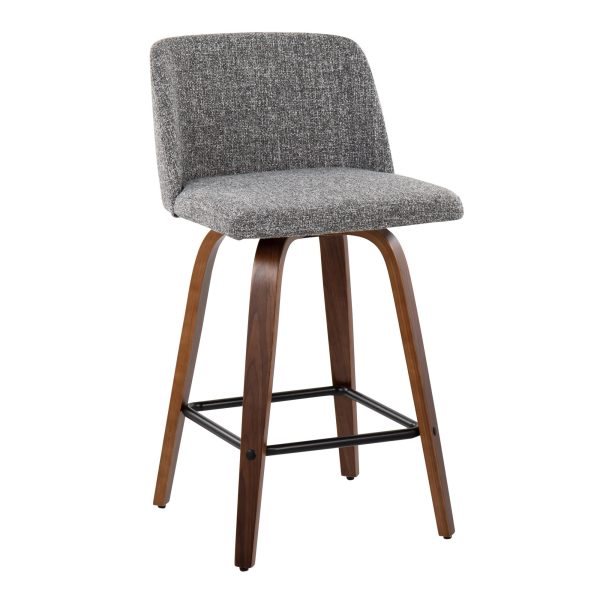 Toriano Walnut Grey Fabric Mid Century Modern Counter Stools Set of 2 5