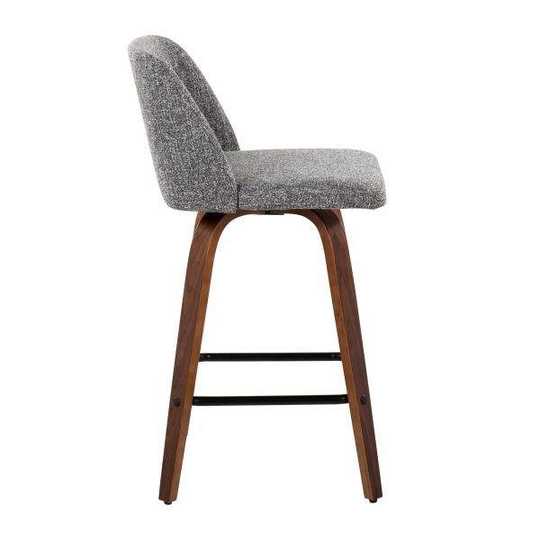 Toriano Walnut Grey Fabric Mid Century Modern Counter Stools Set of 2 6
