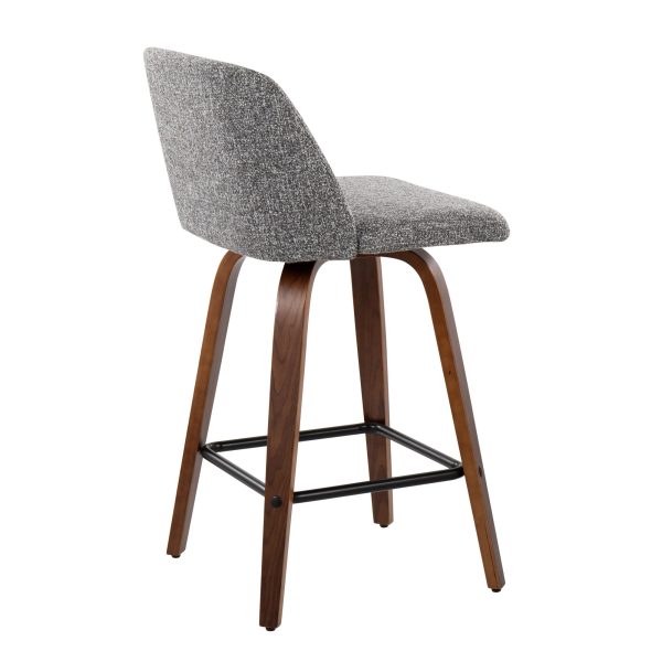Toriano Walnut Grey Fabric Mid Century Modern Counter Stools Set of 2 7