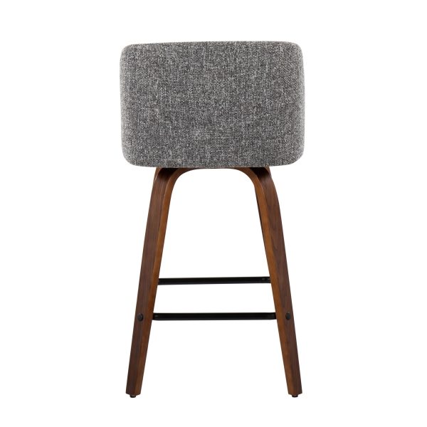 Toriano Walnut Grey Fabric Mid Century Modern Counter Stools Set of 2 8