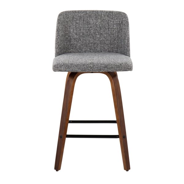 Toriano Walnut Grey Fabric Mid Century Modern Counter Stools Set of 2 9