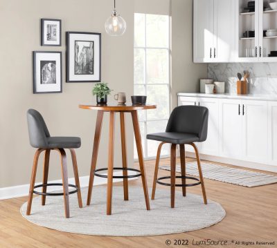 Toriano Walnut Grey Faux Leather Mid-Century Counter Stools (Set of 2)
