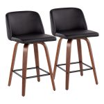 Toriano Walnut Mid-Century Modern Black Faux Leather Counter Stool (Set of 2) 15 Toriano Walnut Mid-Century Modern Black Faux Leather Counter Stool (Set of 2)
