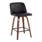 Toriano Walnut Mid-Century Modern Black Faux Leather Counter Stool (Set of 2) 16 Toriano Walnut Mid-Century Modern Black Faux Leather Counter Stool (Set of 2)