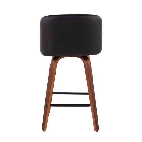Toriano Walnut Mid Century Modern Black Faux Leather Counter Stool Set of 2 6