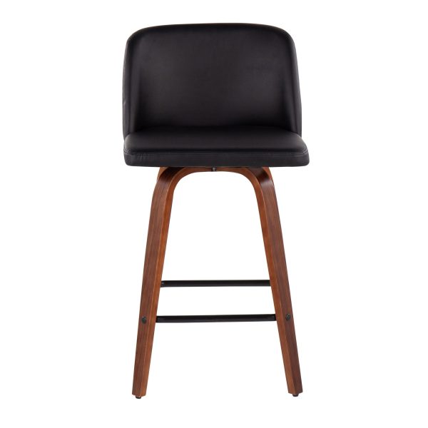 Toriano Walnut Mid Century Modern Black Faux Leather Counter Stool Set of 2 7