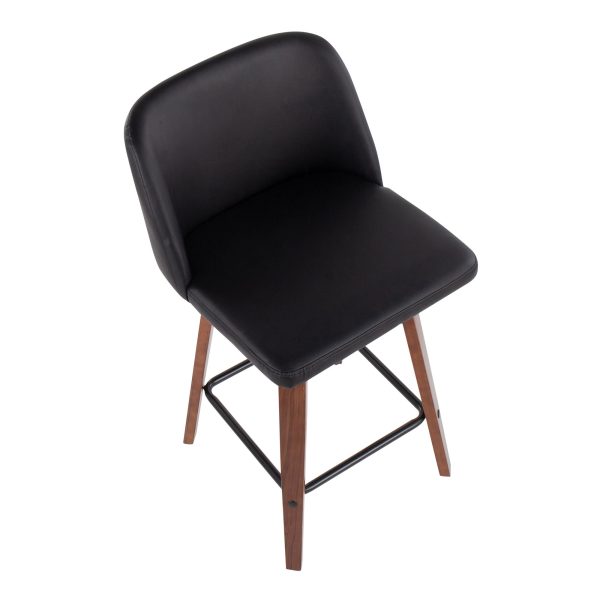 Toriano Walnut Mid Century Modern Black Faux Leather Counter Stool Set of 2 8