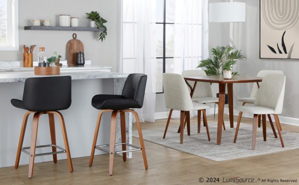 Toriano Walnut Wood Beige Fabric Mid Century Dining Chairs Set of 2 2