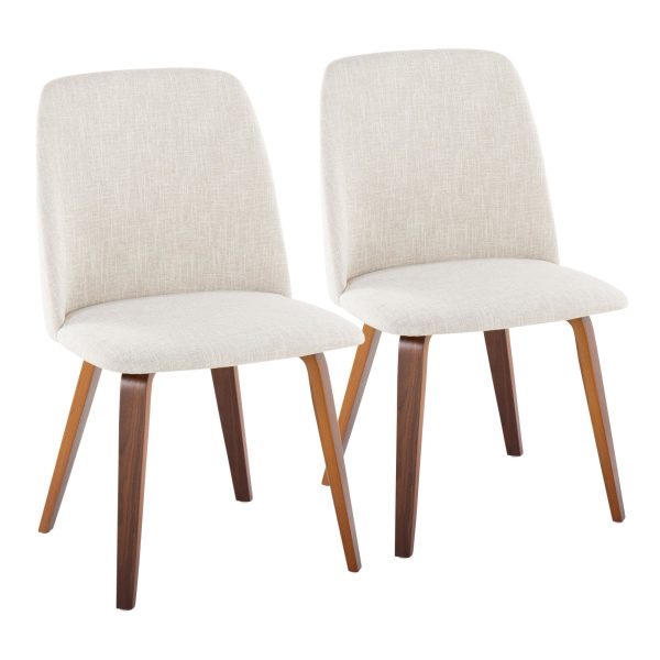 Toriano Walnut Wood Beige Fabric Mid Century Dining Chairs Set of 2 3