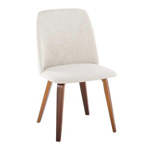 Toriano Walnut Wood Beige Fabric Mid Century Dining Chairs Set of 2 4