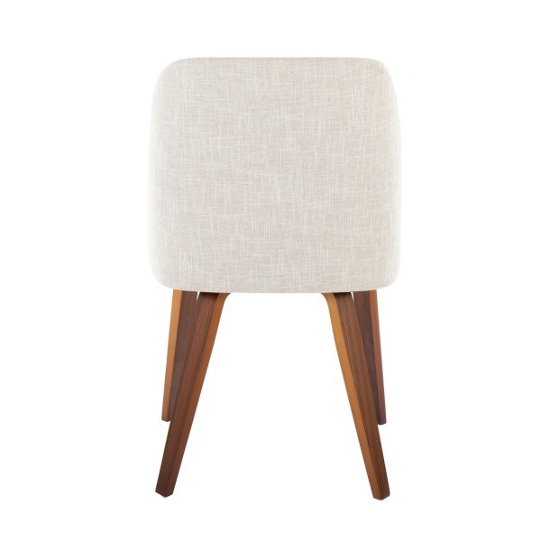 Toriano Walnut Wood Beige Fabric Mid Century Dining Chairs Set of 2 7