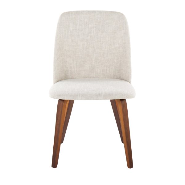 Toriano Walnut Wood Beige Fabric Mid Century Dining Chairs Set of 2 8