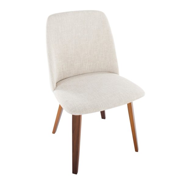 Toriano Walnut Wood Beige Fabric Mid Century Dining Chairs Set of 2 9